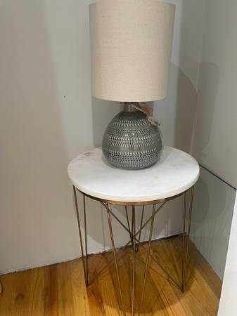 Photo L and marble side table $50