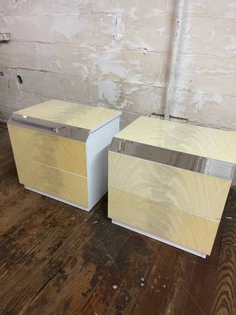 Photo Pair of vintage Formica modern contemporary mirrored nightstands $250