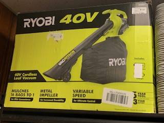 Photo Ryobi 40 Volt Cordless Vac Attack Leaf Vacuum - Tool Only $125