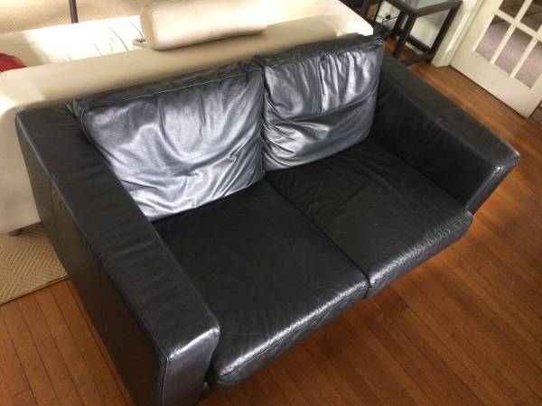 Photo Sofa, Real Leather Sofa, 2-seater black $550