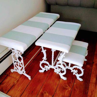 Photo VINTAGE  ANTIQUE WROUGHT IRON NESTING BENCHES  BENCH TABLES $375