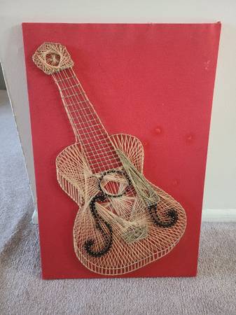 Photo Vintage Mid Century String Wall Art Guitar $30