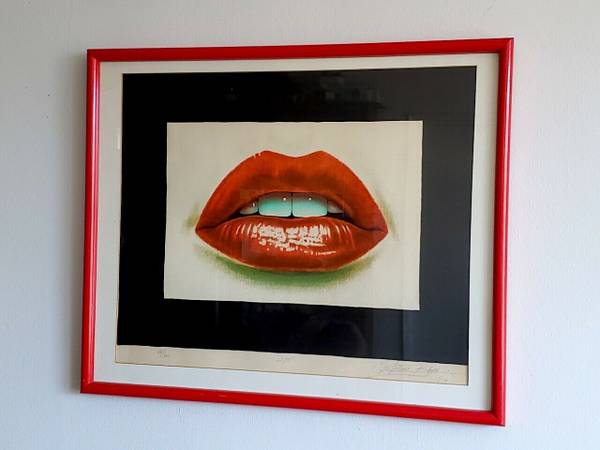Photo Vintage Postmodern Framed Pop Art LIPS Signed Lithograph79 44300 $300