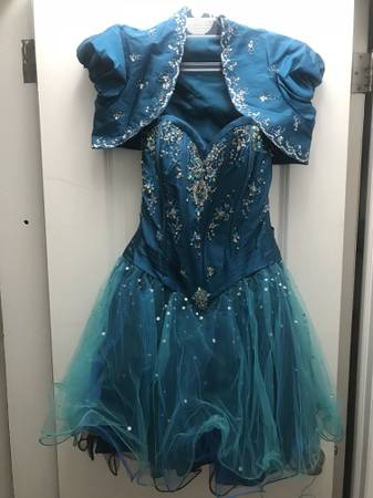 Photo prom Quinceaera 15 sweet sixteen 16 teal gown dress $200