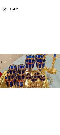 Photo 14 Moser Egermann Cobalt Blue Gold Bar Water Wine Bohemian Glasses $500