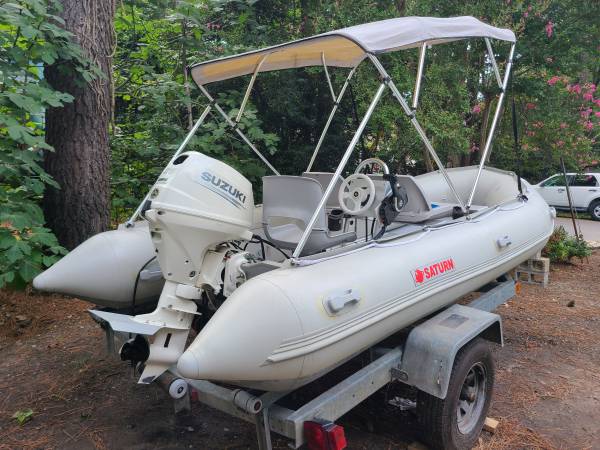 Photo 15ft Inflatable w 25HP Suzuki Motor (trailer included) $9,900