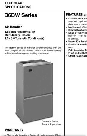 Nordyne/Airtemp air handler HVAC AC 1.5 ton $400 | General Items