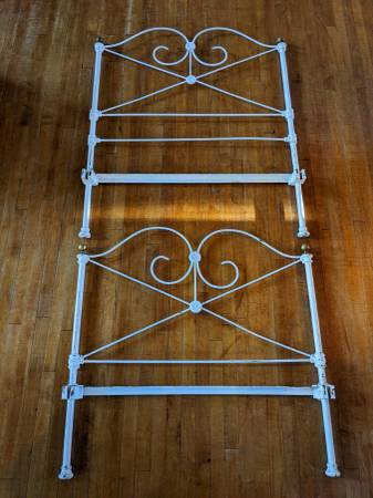 Photo Antique Twin Size Wrought Iron Bed With Spring Frame And Mattress $140