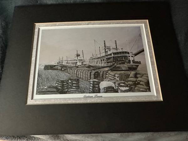 Vintage Signed Harold Stratton Print Cotton Town Memphis River Boat $17