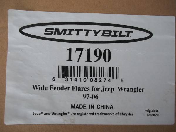 Photo Fender Flairs Jeep YJ 97-06 New 6 Inch $150