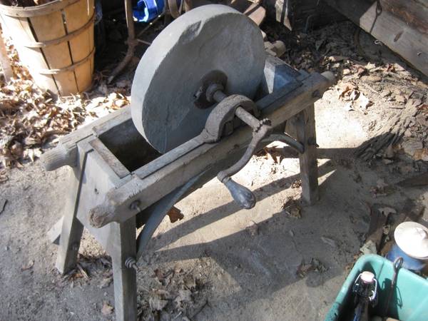 Photo old hand crank wet stone grinder $250