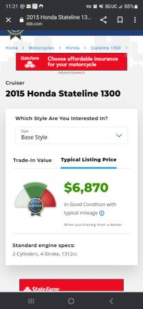 Photo 2015 Honda Stateline VT1300CR $3,500