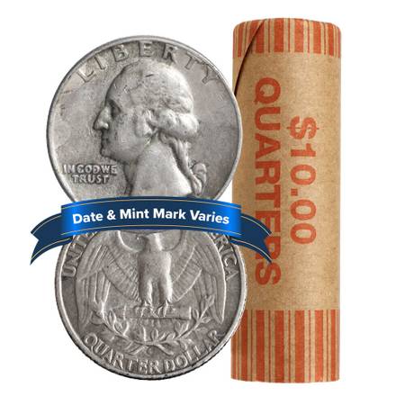 Photo 1 Roll of 40 - $10 Face Value Full Dates 90 Silver Washington Quarter $200