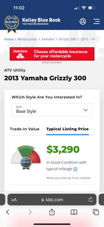 Photo 2013 Yamaha Grizzly 300 like new $2650 OBO $2,650
