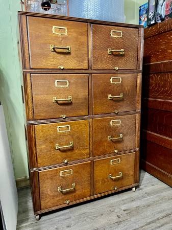 Photo Antique oak double file cabinet $3,000