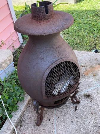 Photo Cast Iron Chiminea outdoor Fireplace Firepit stove heater Fire Pit $75