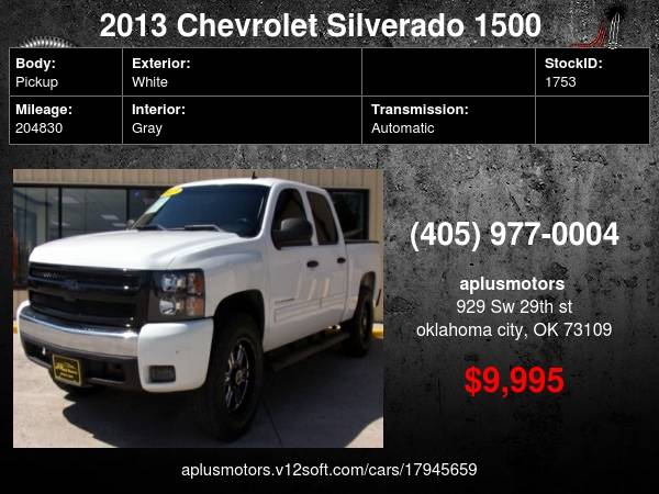 2013 Chevrolet Silverado 1500 LT 4x4 4dr Crew Cab 5.8 ft. SB $9,995