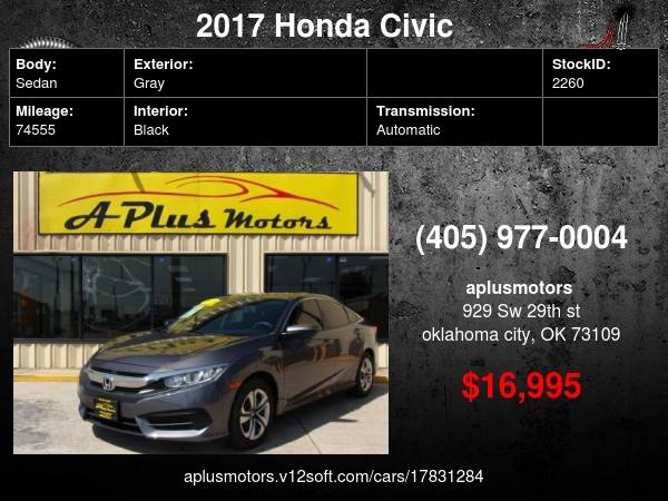 Photo 2017 Honda Civic LX 4dr Sedan CVT $16,995
