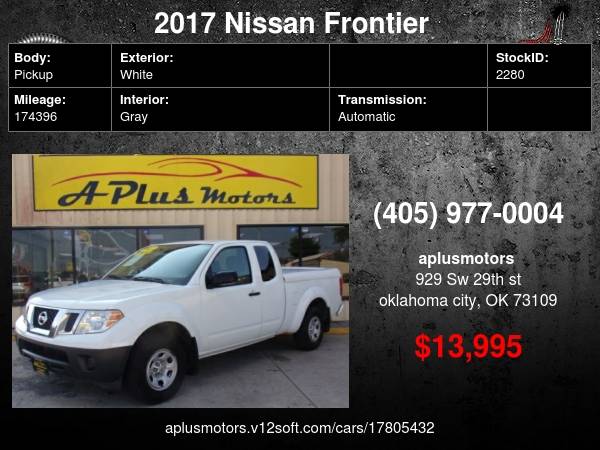 Photo 2017 Nissan Frontier S 4x2 4dr King Cab 6.1 ft. SB 5A $13,995
