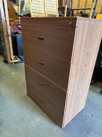 Photo 4-Drawer Legal Size Lateral File Cabinet Oak Look With Key $85