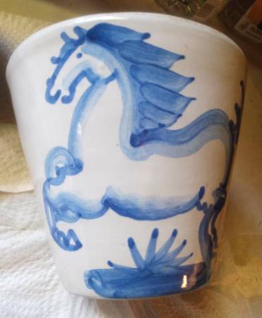 Photo M.A. Hadley pottery Whoa Horse Planter and bluebird 3 dish set $40