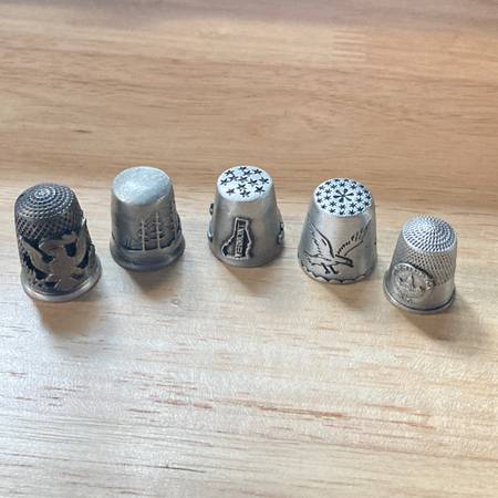 Photo Five Pewter Thimbles with East Coast  Patriotic Themes $9