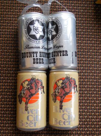 4 River City RoundUp  Bounty Hunter Premium Lager Beer Cans Unopened $30
