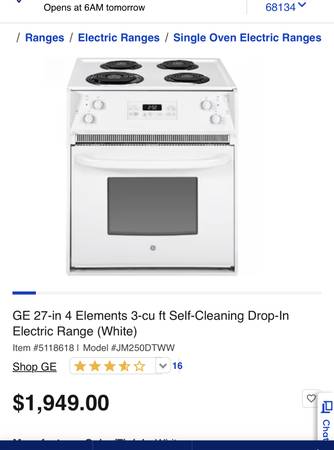 Photo GE 27-in 4 Elements 3-cu ft Self-Cleaning Drop-In Electric Range $1,500