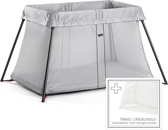 Photo New BABYBJORN Travel Crib Light - Silver  Fitted Sheet Bundle Pack $160