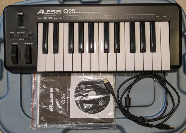 Photo an Alesis Q25 25-Key Keyboard MIDI Controller - $100