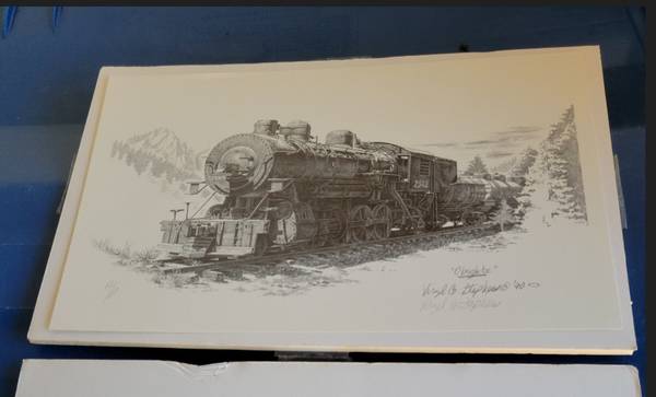 Photo Railroad Steam Engine Etching $30