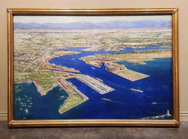 1927 Large Oil San Pedro Harbor $10,000