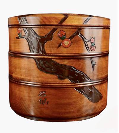 1950s Mid-Century Modern Japanese Wood 3 Tier Lidded Box Jubako Red Ye $345