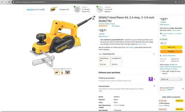 Photo DEWALT Hand Planer Kit, 5.5-Amp, 3-14-Inch (D26677K) $100