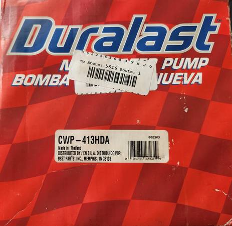 Photo Duralast New Water Pump CWP-413HDA $65