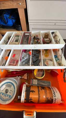 Fishing box, loaded with lures and fishing tackle $20