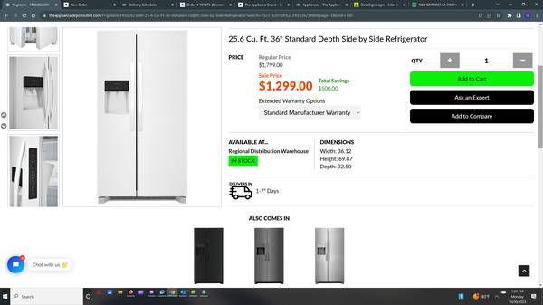Photo Frigidaire 25.6 Cu. Ft. 36 Standard Depth Side by Side Refrigerator $1,299
