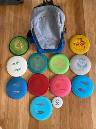Photo Lot of Disc Golf Frisbees and Bag  Backpack $50
