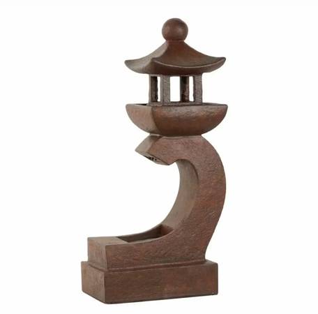 OPEN-BOX Luxenhome Polyresin Asian Pagoda 31 Fountain wLED Light $50