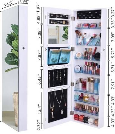 Photo Outdoor doit 14x43 Jewelry organizer mirror wall hanger white wooded cabinet $55