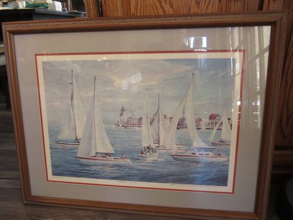 Sailboats in Harbor Near Miss Limited Edition Signed Litho Print $40