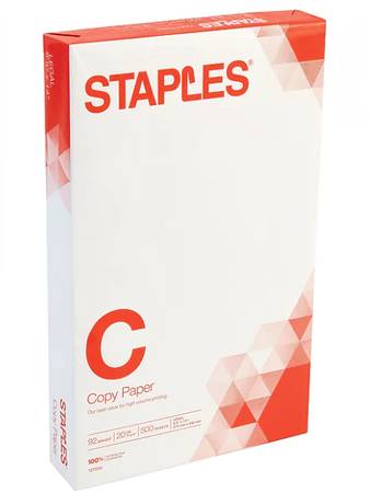 Photo Staples Copy Paper type C, 8.5 x 14, 20 lbs White, 500 SheetsReam $4
