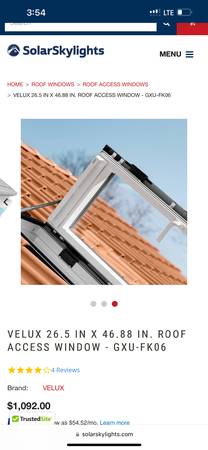 Photo Velux laminated skylight GUX FK06 roof access and flashing kit $860