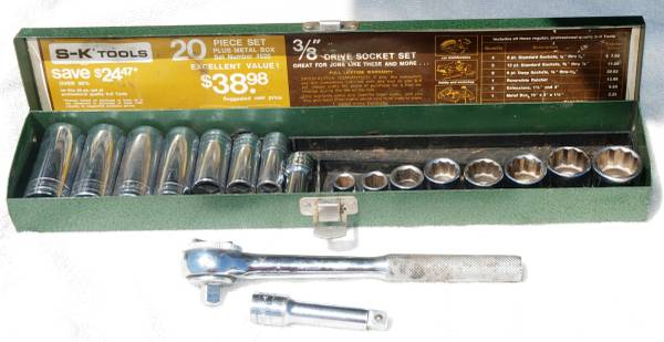 Photo Vintage 20 Pcs. SK Tools 38 Drive Socket Set. Made in USA $85