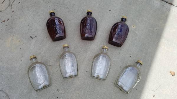 Photo Vintage Log Cabin Syrup bottles and Mason glass jars $10