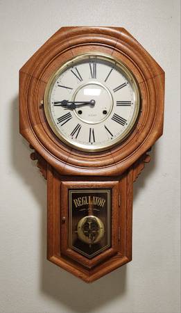 Photo Vintage Sunbeam Oak 31 Day Regulator Clock With Chime Spring Drive $70