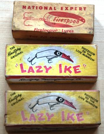 Vintage fishing Lures Two Lazy Ike Wooden Lures 3 National Expert $40