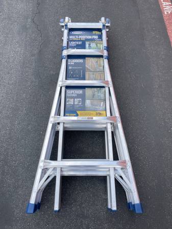 Photo Werner 22 ft. Reach Aluminum 5-in-1 Multi-Position Pro Ladder 375 lbs. $180
