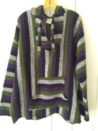 Photo Striped Baja Mexican Hooded Pullover Sweatshirt $25