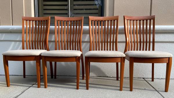 Photo 4 Danish Modern Teak Upholstered High Back Dining Chairs $750